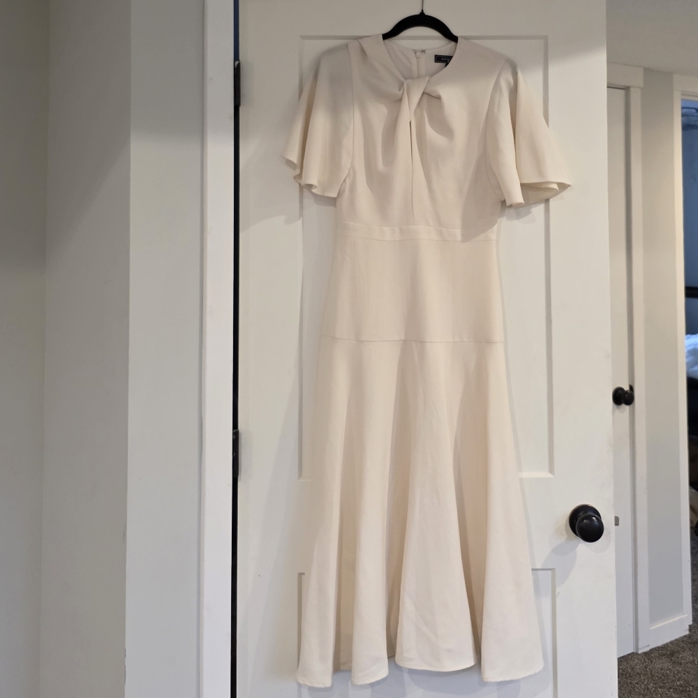 BCBG Cream Midi Dress with Flutter Sleeves